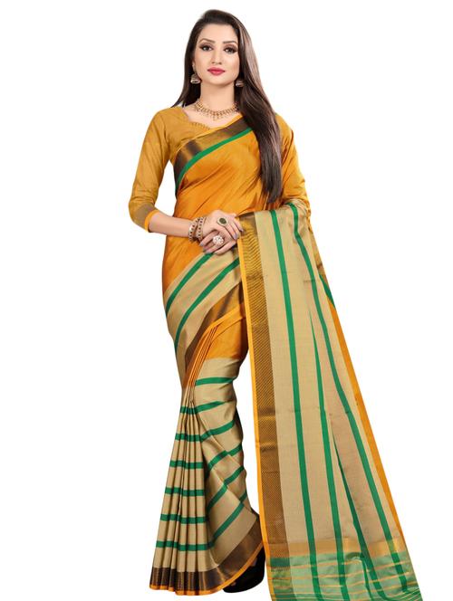 striped contrast saree with blouse - 16450515 - Very Small Image - 1