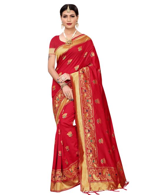 floral woven saree with blouse - 16450551 - Very Small Image - 1