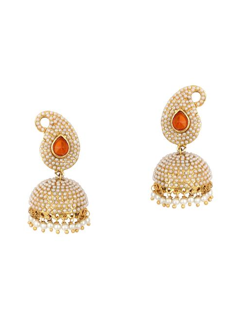 orange brass jhumka earring - 16453822 - Very Small Image - 1