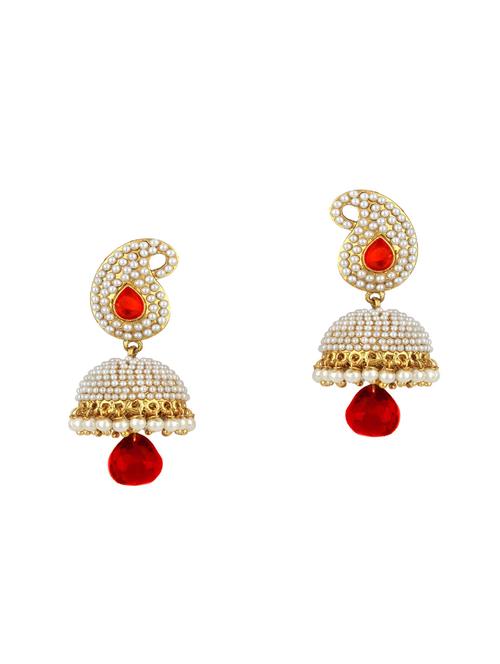 red brass jhumka earring - 16453831 - Very Small Image - 1