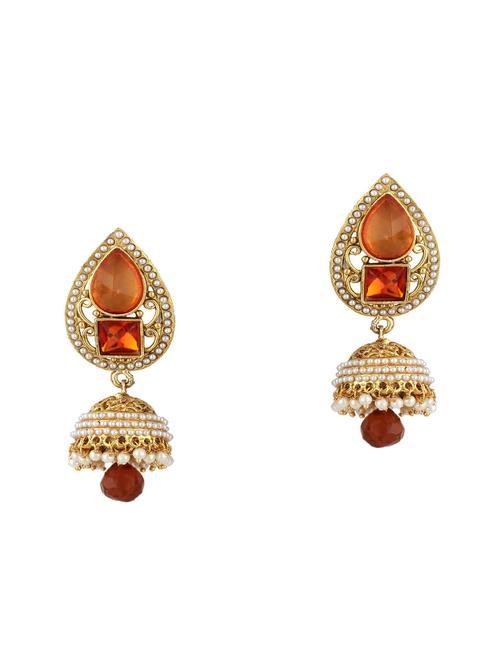 orange brass jhumka earring - 16453883 - Very Small Image - 1