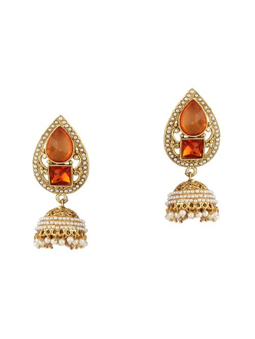 orange brass jhumka earring - 16453889 - Very Small Image - 1