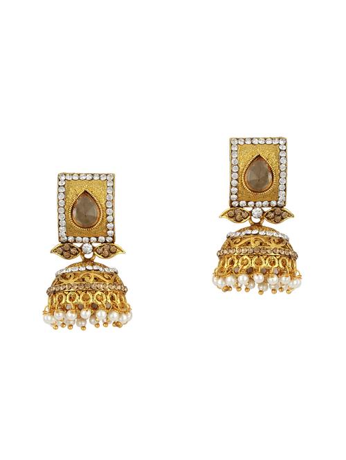 yellow brass jhumka earring - 16453907 - Very Small Image - 1
