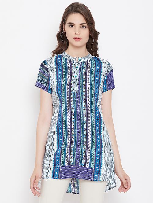 mandarin neck printed tunic - 16453964 - Very Small Image - 1