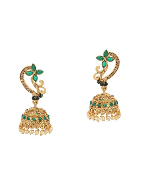 green brass jhumka earring - 16454109 - Very Small Image - 1