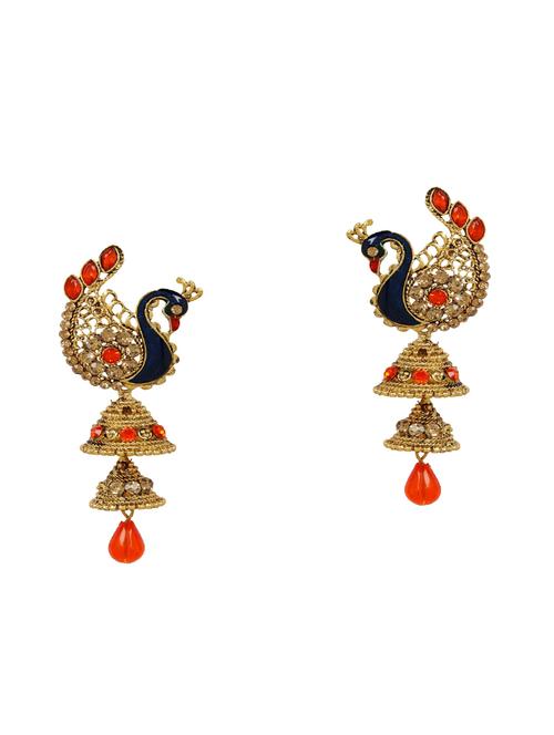 orange brass jhumka earring - 16454144 - Very Small Image - 1