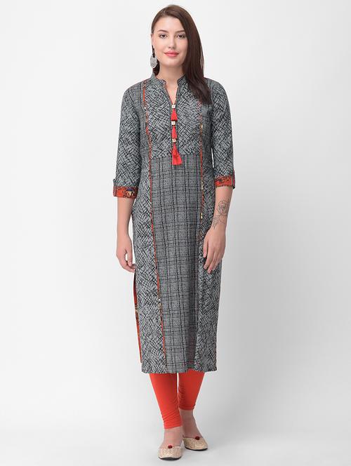 printed straight kurta with tassels - 16456257 - Very Small Image - 1