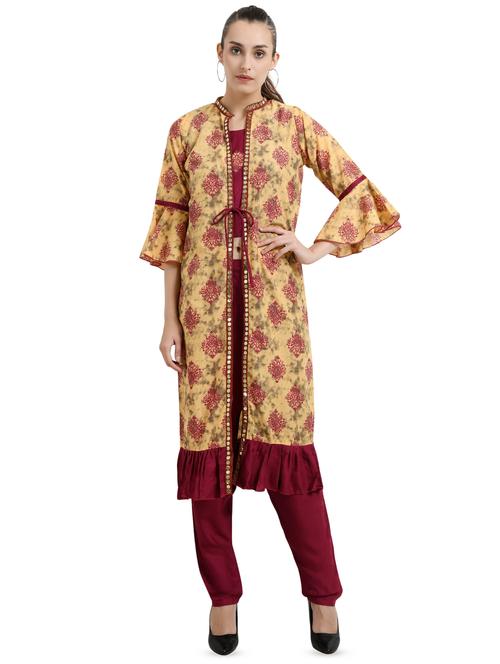 floral printed layered kurta pant set - 16456267 - Very Small Image - 1