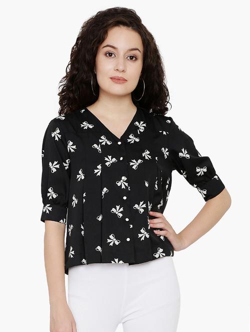 bow print pleated top - 16456314 - Very Small Image - 1