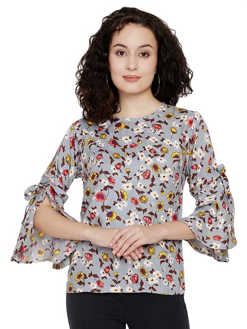 tie knot bell sleeved floral top - 16456315 - Very Small Image - 1