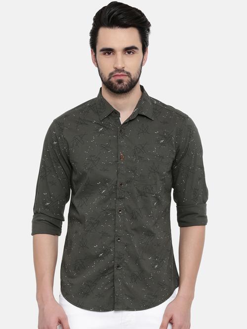olive green printed casual shirt - 16456428 - Very Small Image - 1