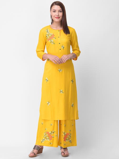 floral embroidered kurta palazzo set - 16456478 - Very Small Image - 1