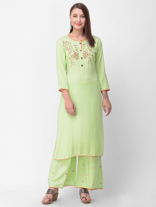 floral embroidered kurta palazzo set - 16456479 - Very Small Image - 1