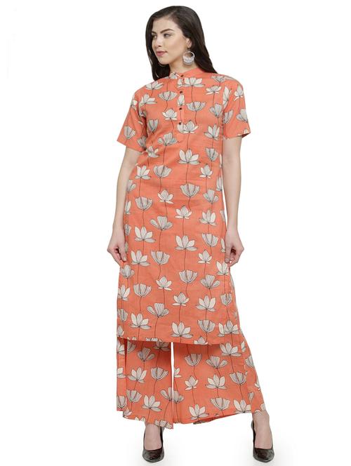 floral printed straight kurta with palazzo set - 16456873 - Very Small Image - 1