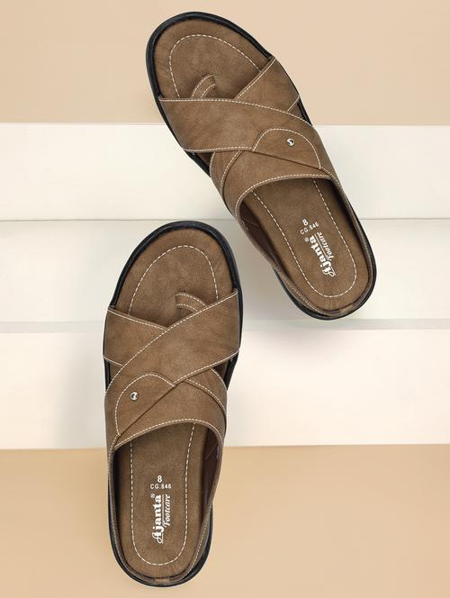 ajanta brown leatherette slip on sandals - 16456987 - Very Small Image - 1