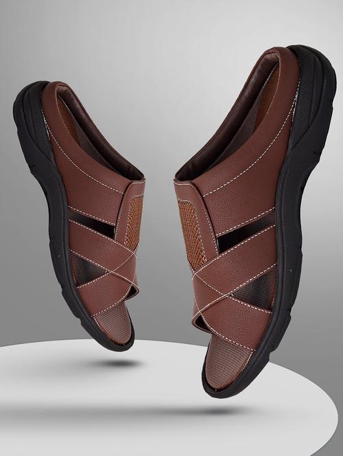 ajanta brown leatherette slip on sandals - 16456996 - Very Small Image - 1