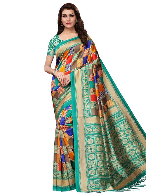 checkered mysore silk saree with blouse - 16457400 - Very Small Image - 1