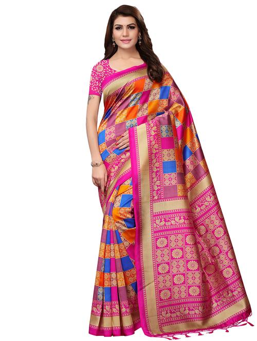 checkered mysore silk saree with blouse - 16457403 - Very Small Image - 1