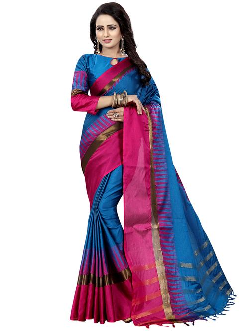 contrast maheshwari saree with blouse - 16459141 - Very Small Image - 1