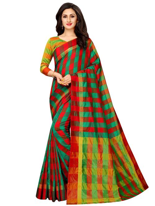 checkered maheshwari saree with blouse - 16459193 - Very Small Image - 1