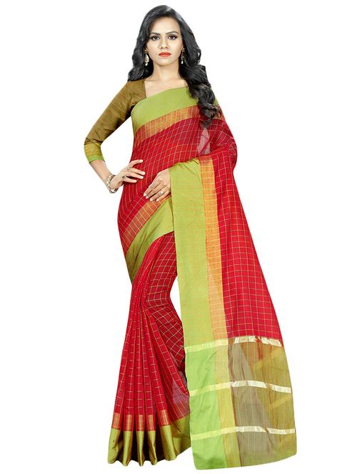 contrast bordered maheshwari saree with blouse - 16459201 - Very Small Image - 1