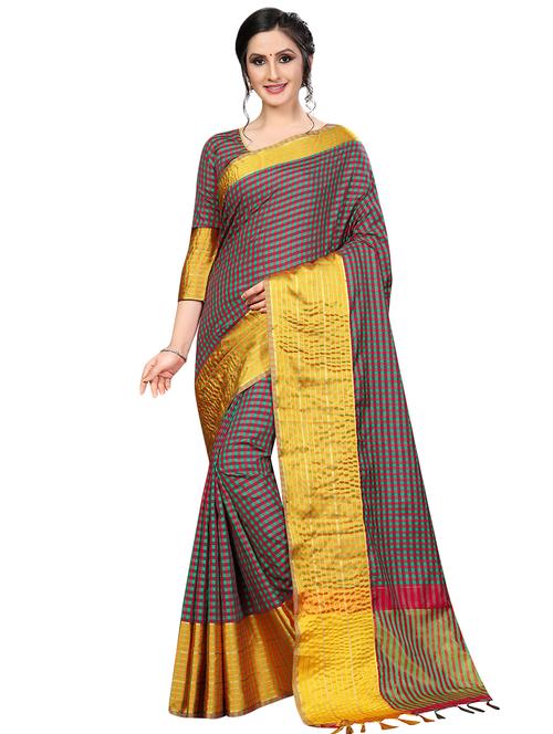 checkered maheshwari saree with blouse - 16459222 - Very Small Image - 1