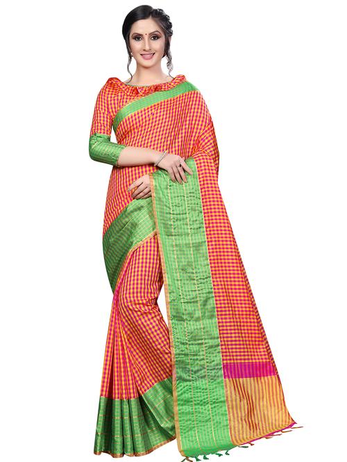 checkered maheshwari saree with blouse - 16459225 - Very Small Image - 1