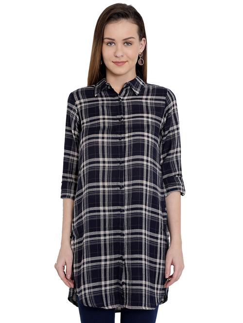 roll up sleeved checkered tunic - 16459733 - Very Small Image - 1