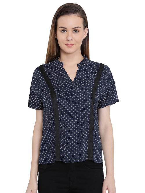 mandarin neck lace detail top - 16459757 - Very Small Image - 1