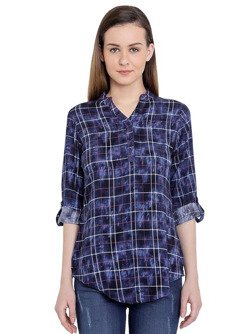 roll up sleeved checkered tunic - 16459759 - Very Small Image - 1