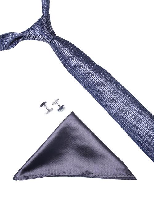 purple microfiber tie ,pocket square and cuff links combo - 16459810 - Very Small Image - 1