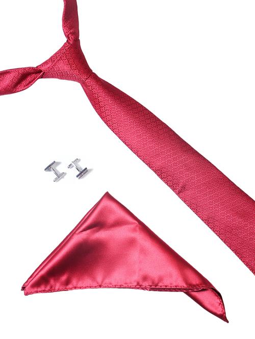 maroon microfiber tie ,pocket square and cuff links combo - 16459813 - Very Small Image - 1