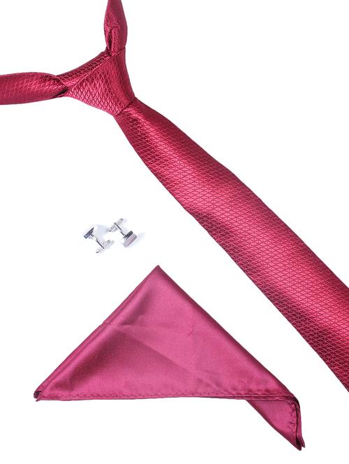 maroon microfiber tie ,pocket square and cuff links combo - 16459816 - Very Small Image - 1