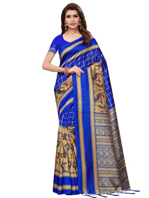 checkered printed saree with blouse - 16460047 - Very Small Image - 1