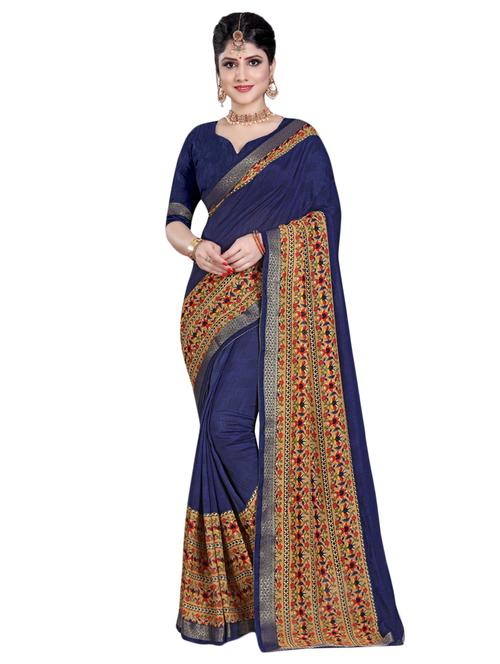 solid printed saree with blouse - 16460073 - Very Small Image - 1