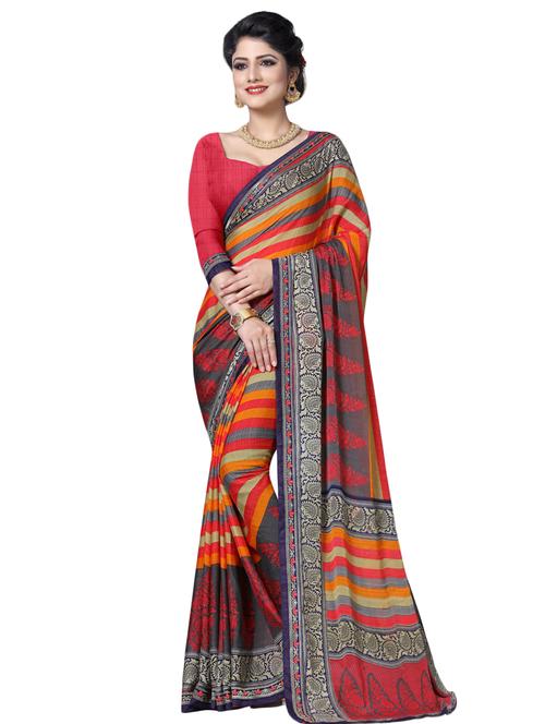 striped printed saree with blouse - 16460112 - Very Small Image - 1
