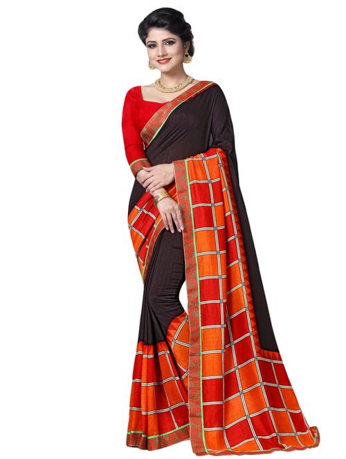 checkered printed saree with blouse - 16460116 - Very Small Image - 1
