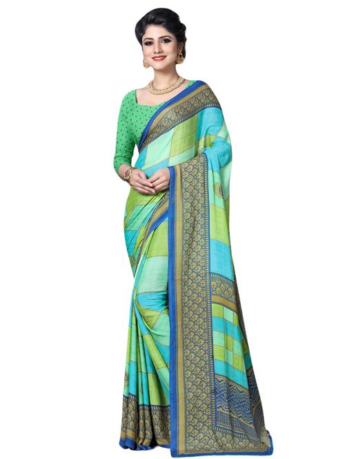 checkered printed saree with blouse - 16460131 - Very Small Image - 1