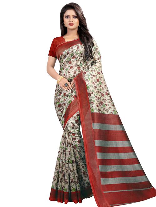 floral printed saree with blouse - 16460316 - Very Small Image - 1