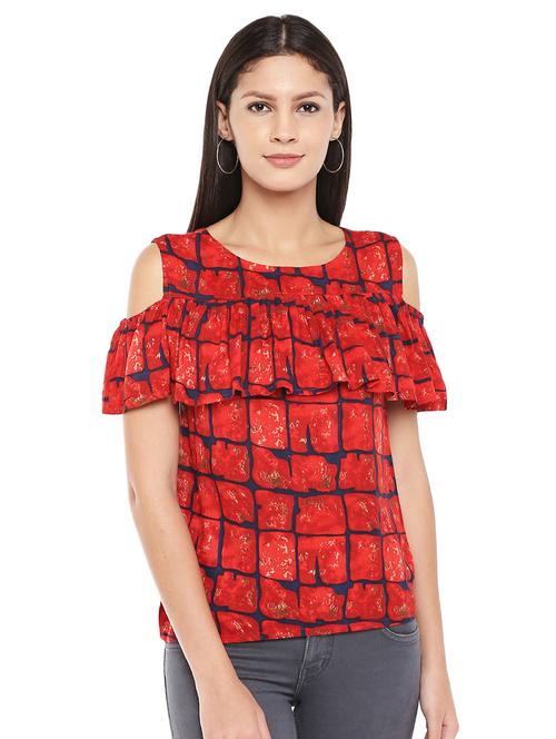 cold shoulder ruffled top - 16460552 - Very Small Image - 1