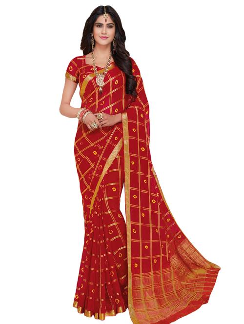checkered woven saree with blouse - 16460594 - Very Small Image - 1