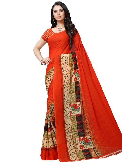 floral printed saree with blouse - 16461215 - Very Small Image - 1