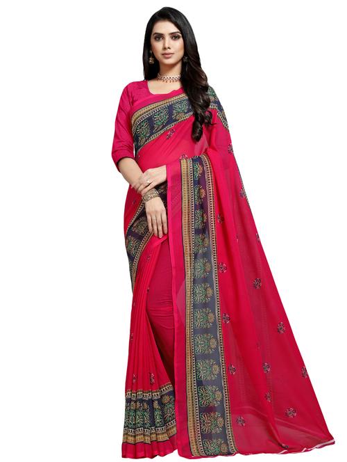 floral printed saree with blouse - 16461236 - Very Small Image - 1
