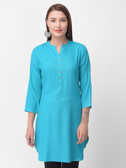 sky blue solid straight kurti - 16461667 - Very Small Image - 1