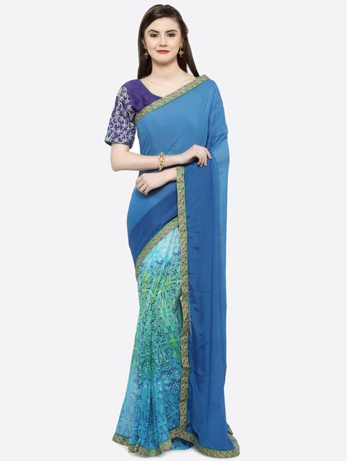 turquoise georgette half and half saree with blouse - 16461690 - Very Small Image - 1