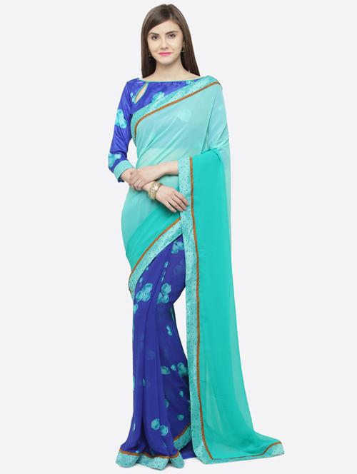 turquoise georgette half and half saree with blouse - 16461703 - Very Small Image - 1