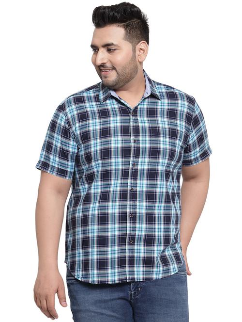 navy blue checkered casual shirt - 16462088 - Very Small Image - 1