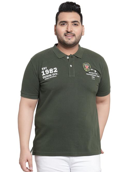 olive green typographic chest print polo t-shirt - 16462288 - Very Small Image - 1