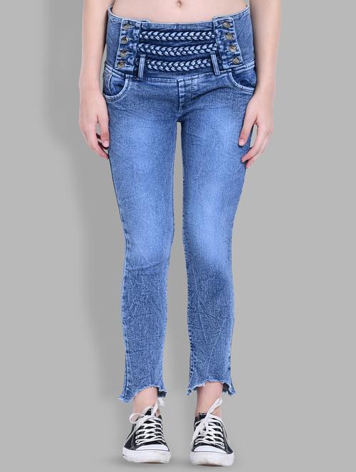 frayed hem braid belted jeans - 16462730 - Very Small Image - 1
