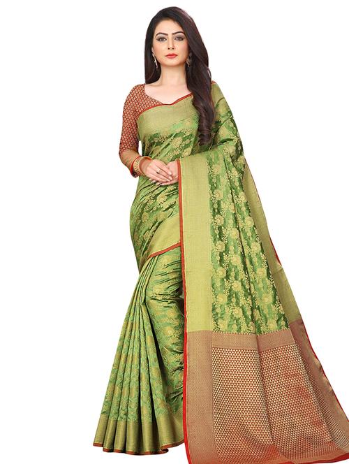floral zari motif banarasi saree with blouse - 16462971 - Very Small Image - 1